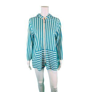 Vintage 1960s Striped Top Cabana Hooded Blue Zip Up | B 38"